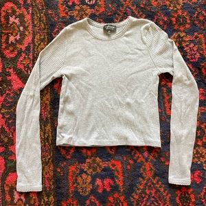 Topshop Ribbed Cropped Long Sleeve - Grey